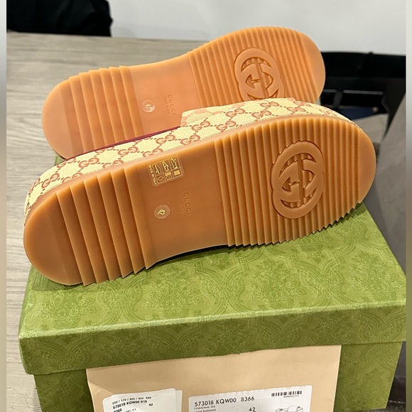 GUCCI Canvas GG Monogram Angelina Platform Slide Sandals - Picture 6 of 11